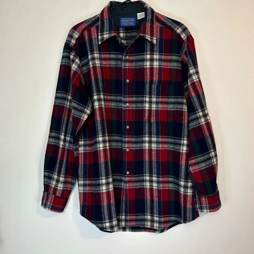 Pendleton Plaid 100% Virgin Wool Button Down Shirt L